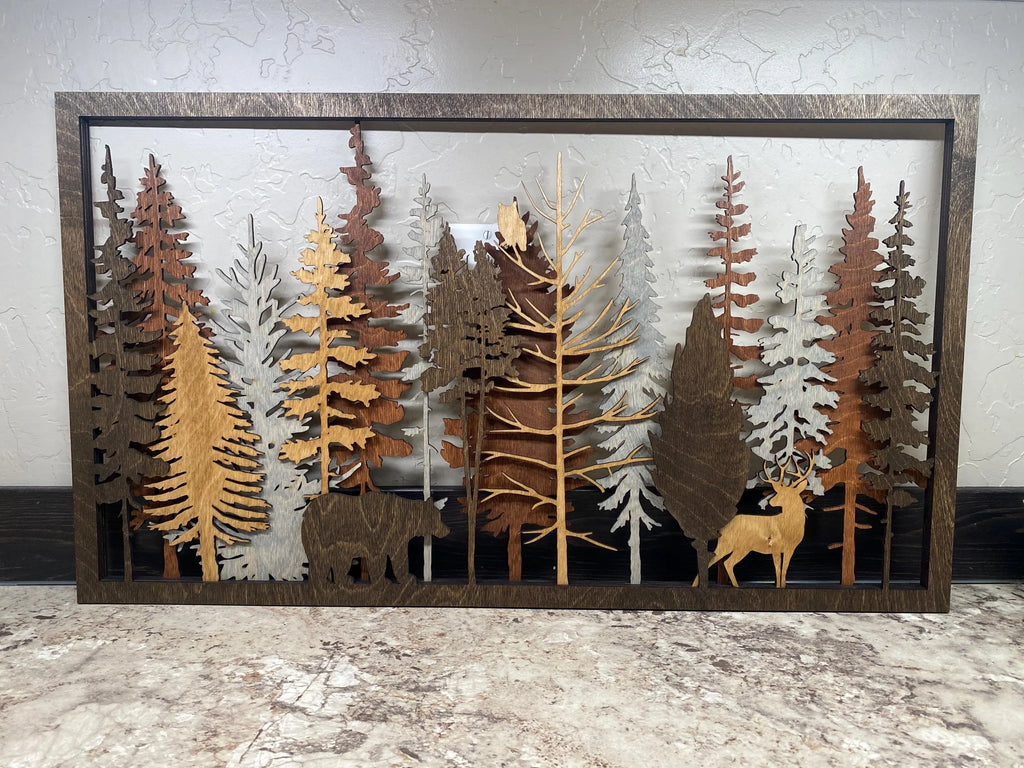 Layered Wood Forest Wall Art